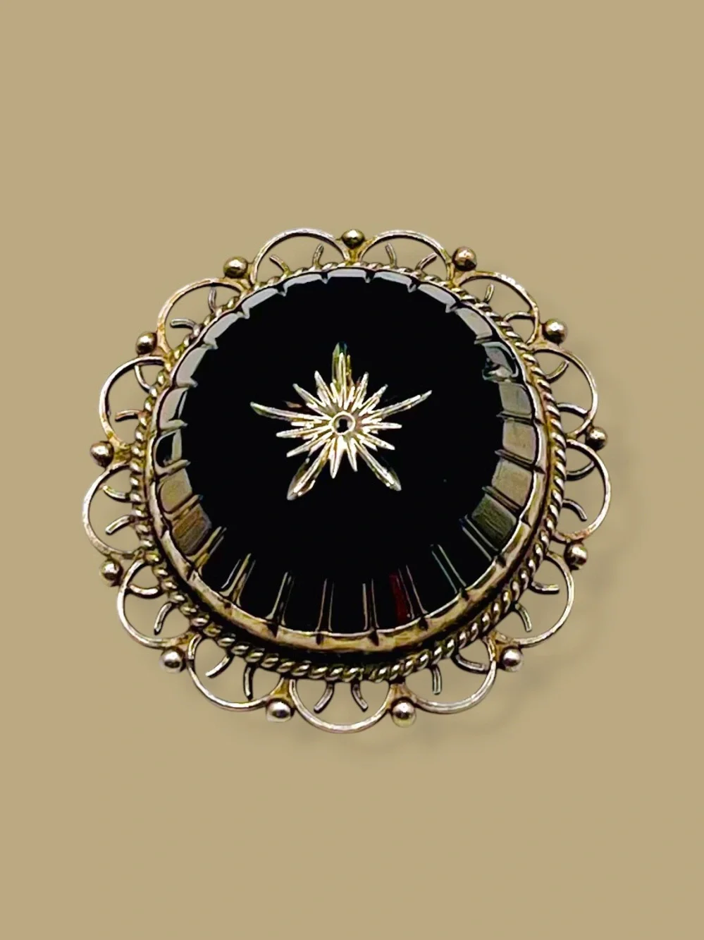 Vtg Mexican Sterling Silver Black Onyx Starburst Pendant Pin 925 JFCM Jalisco